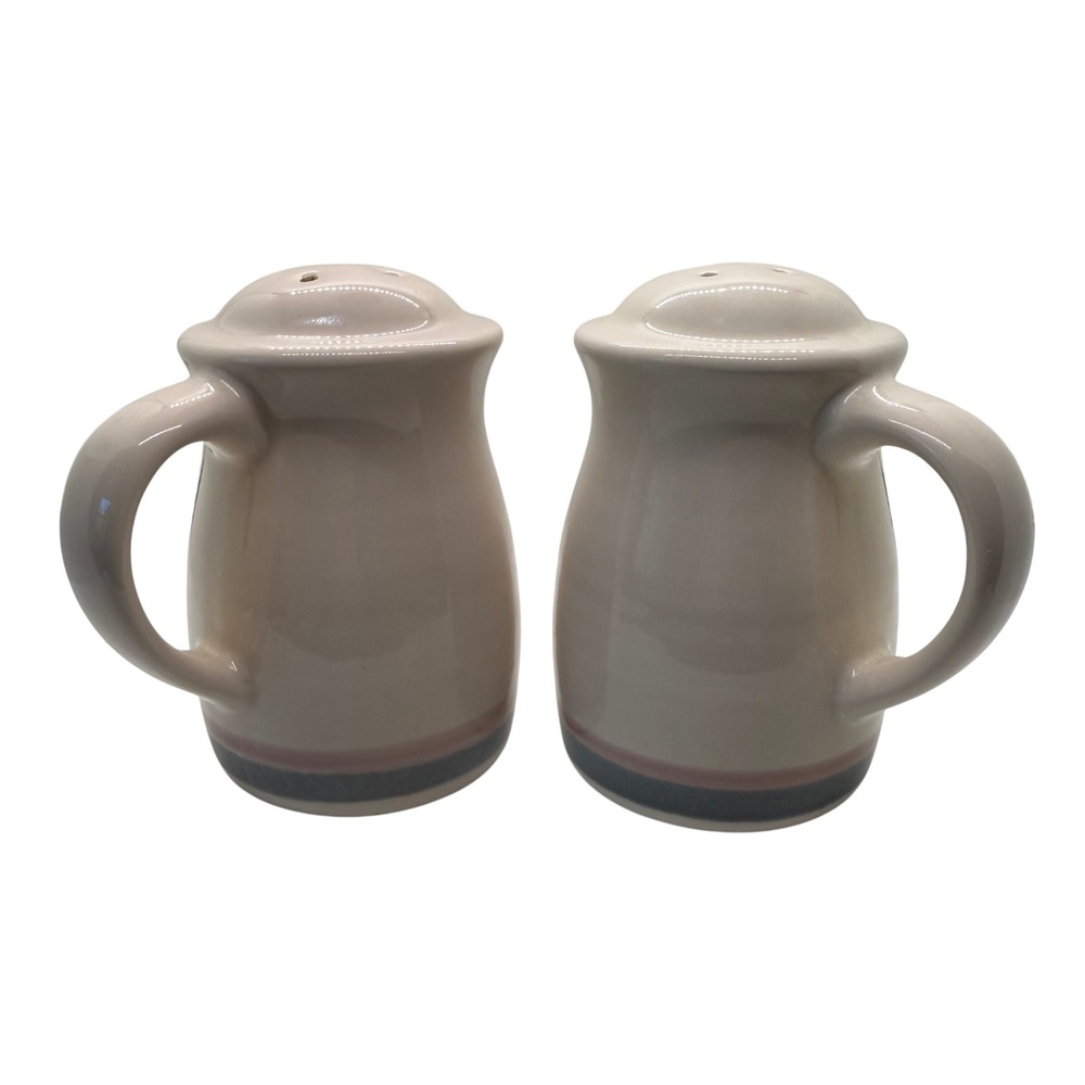 VTG Pfaltzgraff Aura Pink Blue Band Stoneware Stovetop Salt & Pepper Shakers Set